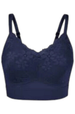 Rhonda Shear Women's Molded Cup Bra w/ Lace Overlay Navy -